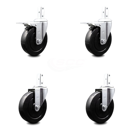 Service Caster 5 Inch Hard Rubber Swivel 3/4 Inch Square Stem Caster Total Lock Brakes, 2PK SCC-SQTTL20S514-HRS-34-2-S-2